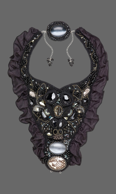 Bead embroidered necklace by Milena Prangishvili